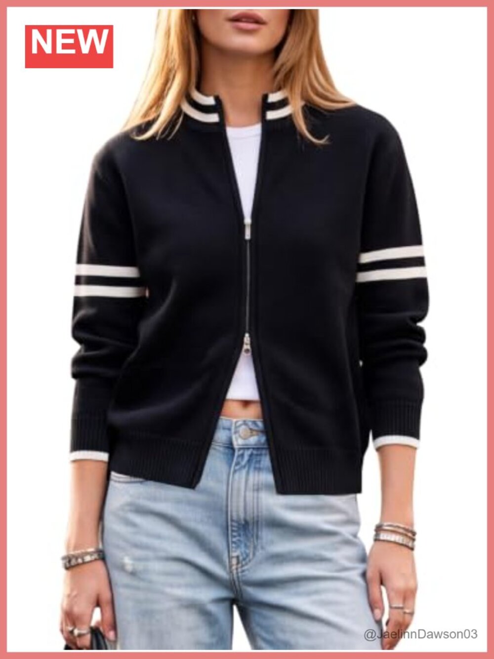 Women's Zip Up Cardigan Sweater Color Block Knit Long Sleeve